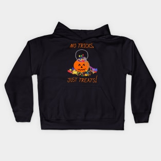 Halloween Candy Pumpkin Bucket. No Tricks. Just Treats! (Black Background) Kids Hoodie